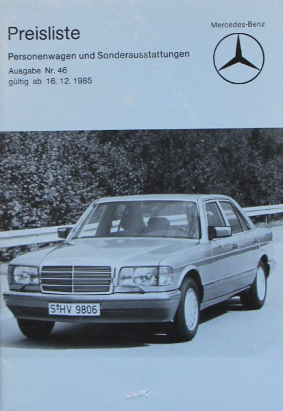 Mercedes-Benz Modelprogram Pricelist 1985 Carbrochure (5521)